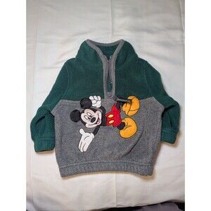 Vintage Mickey Mouse Fleece Baby Size 3 Months Green Gray Quarter Zip